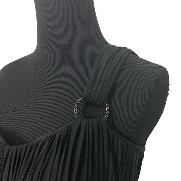 NWOT BEN DE LISI Dress UK8/US4 Black One-Shoulder Jeweled-Ring Pleated Faux-Wrap - Picture 3 of 10